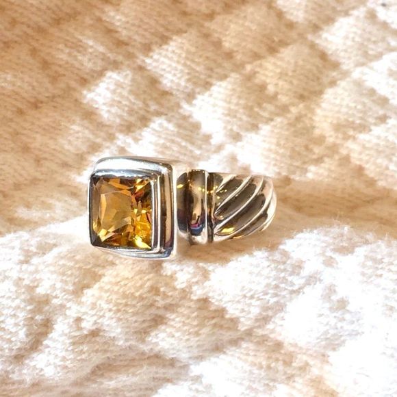 Vintage Sterling Silver Cushion Cut Faceted Citrine Ring - Picture 4 of 13